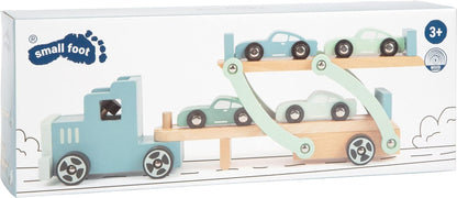 Small Foot Autotransporter Chicago aus Holz, mit beweglicher Laderampe, abnehmbarem Anhänger und 4 Autos, 11510 trucks Toys, Multicoloured