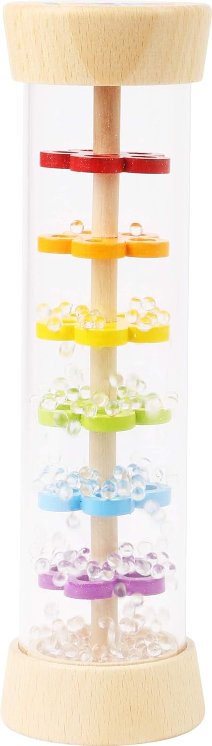 Small Foot 11567 Wooden Rainmaker with Balls in a Glass Look, a Rhythm Instrument and a Rattle for Babies and Infants Toys