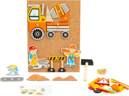 Small Foot Hämmerchenspiel Baustelle aus Holz und Kork, mit Baustellenmotiven, für Kinder ab 3 Jahren, 11573 Toys, Multicoloured Construction site