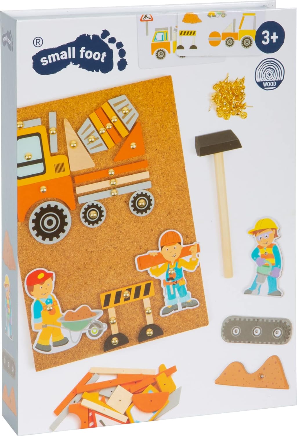 Small Foot Hämmerchenspiel Baustelle aus Holz und Kork, mit Baustellenmotiven, für Kinder ab 3 Jahren, 11573 Toys, Multicoloured Construction site