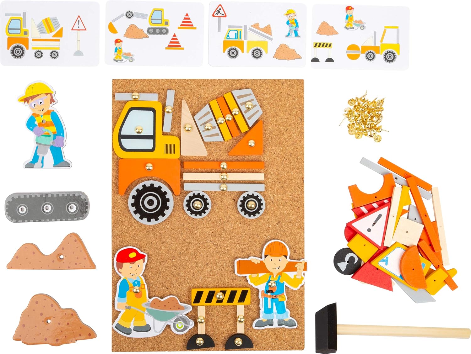 Small Foot Hämmerchenspiel Baustelle aus Holz und Kork, mit Baustellenmotiven, für Kinder ab 3 Jahren, 11573 Toys, Multicoloured Construction site