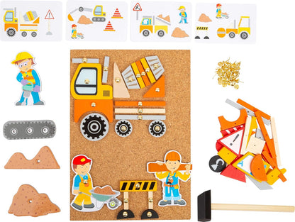 Small Foot Hämmerchenspiel Baustelle aus Holz und Kork, mit Baustellenmotiven, für Kinder ab 3 Jahren, 11573 Toys, Multicoloured Construction site