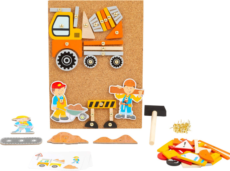 Small Foot Hämmerchenspiel Baustelle aus Holz und Kork, mit Baustellenmotiven, für Kinder ab 3 Jahren, 11573 Toys, Multicoloured Construction site