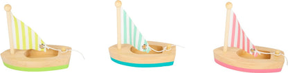 Small Foot 11653 Sailboats, Set of 3 Swimming Toys for The Water, Wooden Boats for Kids Aged 2+ Years