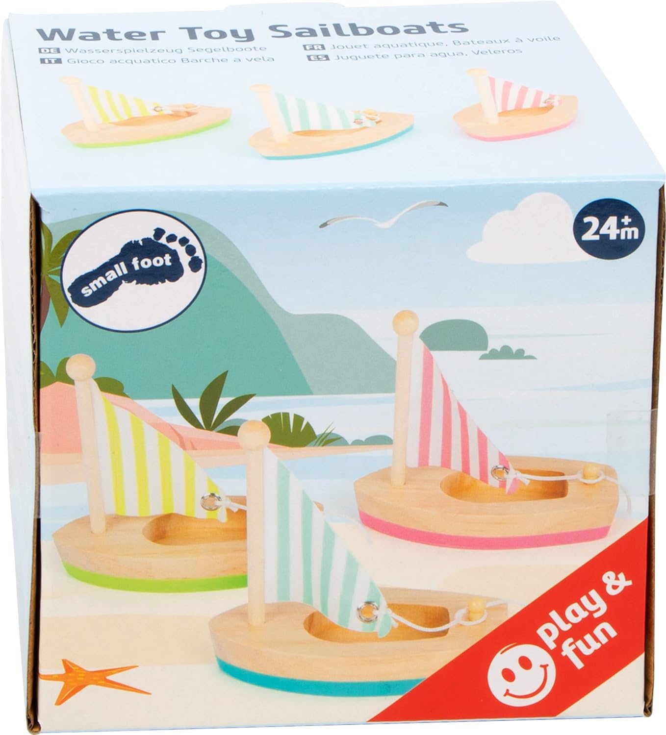 Small Foot 11653 Sailboats, Set of 3 Swimming Toys for The Water, Wooden Boats for Kids Aged 2+ Years