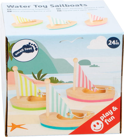 Small Foot 11653 Sailboats, Set of 3 Swimming Toys for The Water, Wooden Boats for Kids Aged 2+ Years
