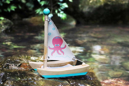 small foot wooden toys Small Foot Wooden Toys Octopus Catamaran Premium Water Toy Designed for Children 2+ Years (11656