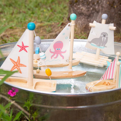 small foot wooden toys Small Foot Wooden Toys Octopus Catamaran Premium Water Toy Designed for Children 2+ Years (11656