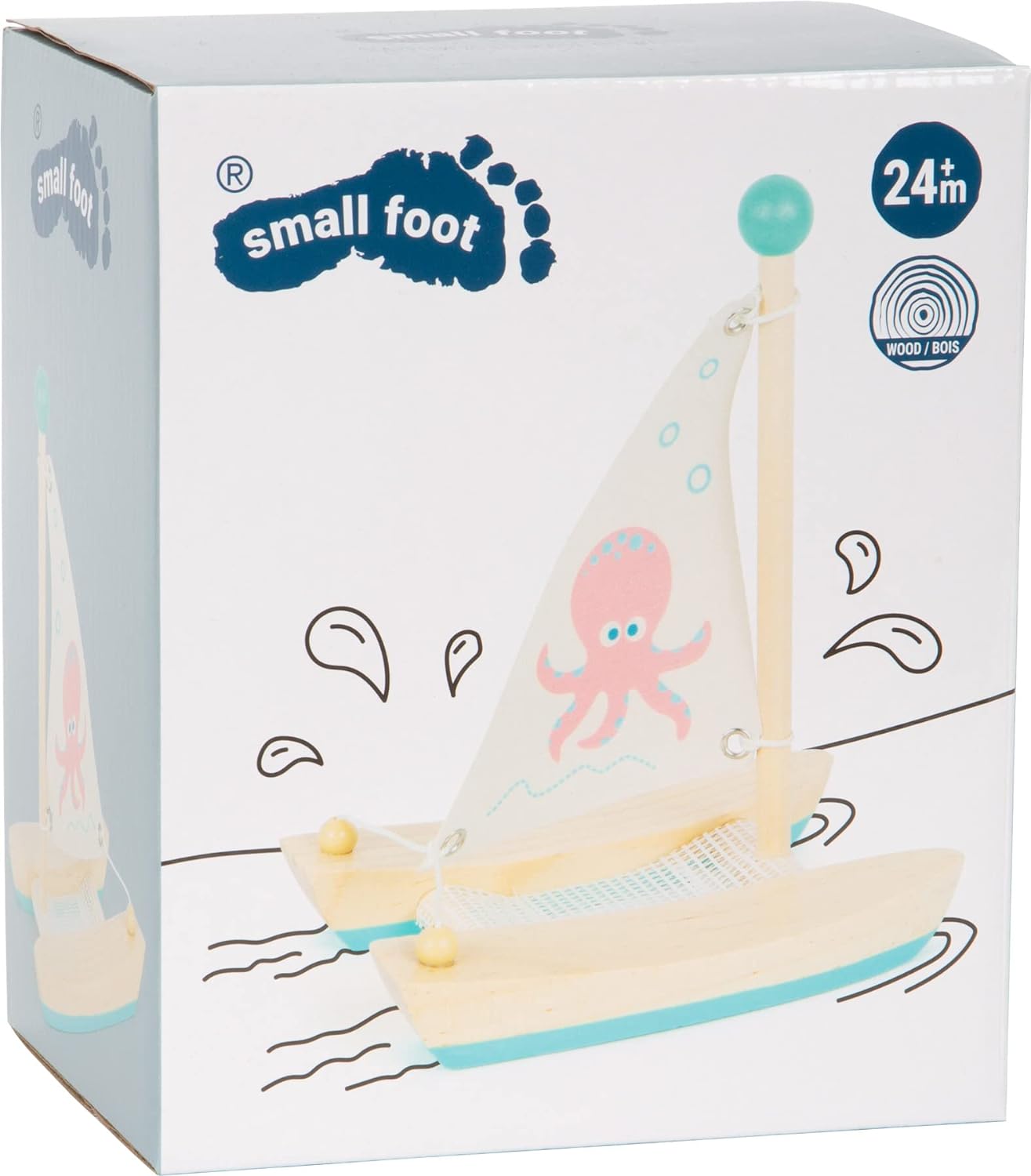 small foot wooden toys Small Foot Wooden Toys Octopus Catamaran Premium Water Toy Designed for Children 2+ Years (11656