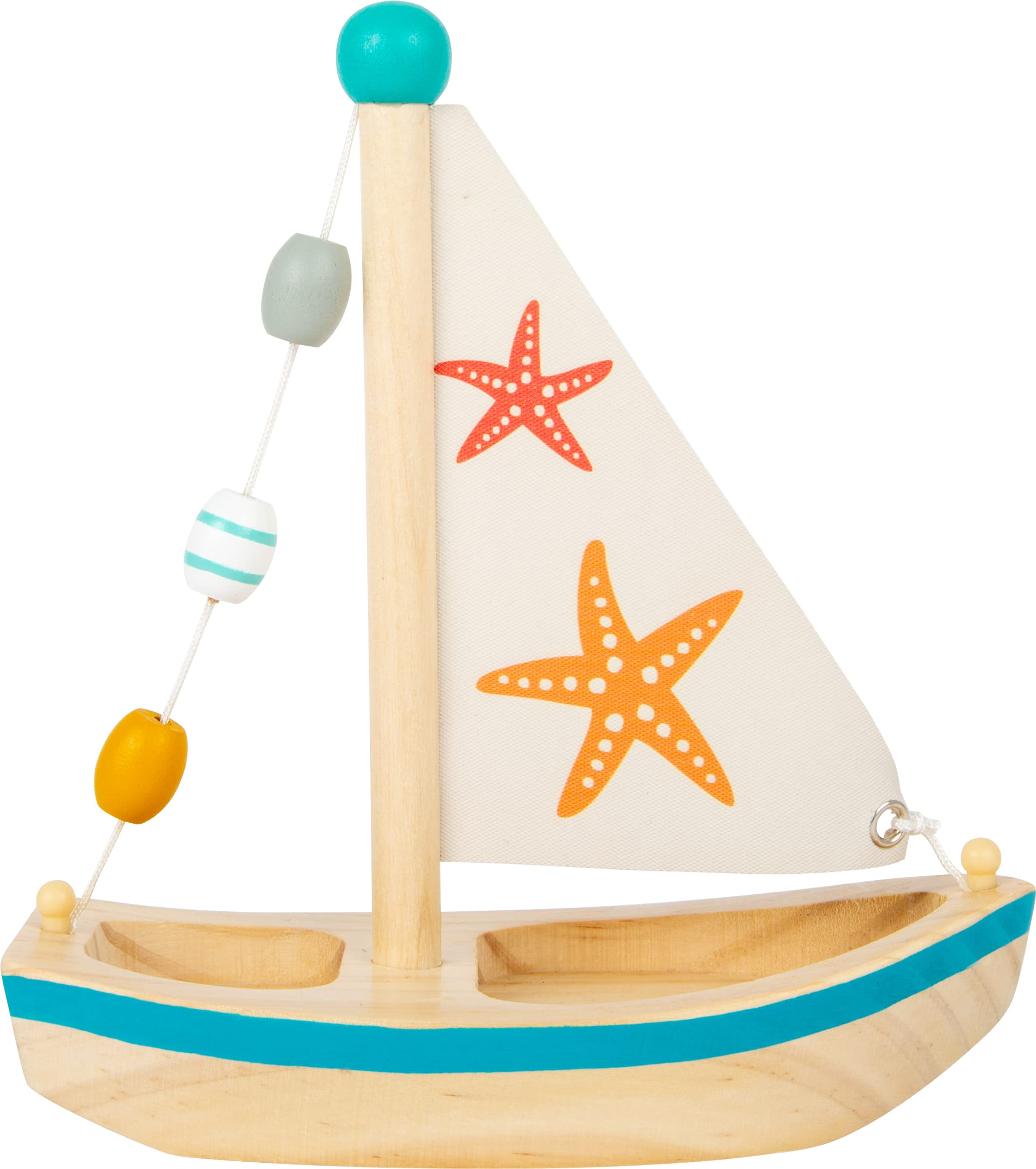 Small Foot 11658 Wooden Starfish Sailboat, Swimming Toy for Water, for Children Aged 24+ Months, Multicoloured sailboat star