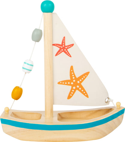 Small Foot 11658 Wooden Starfish Sailboat, Swimming Toy for Water, for Children Aged 24+ Months, Multicoloured sailboat star