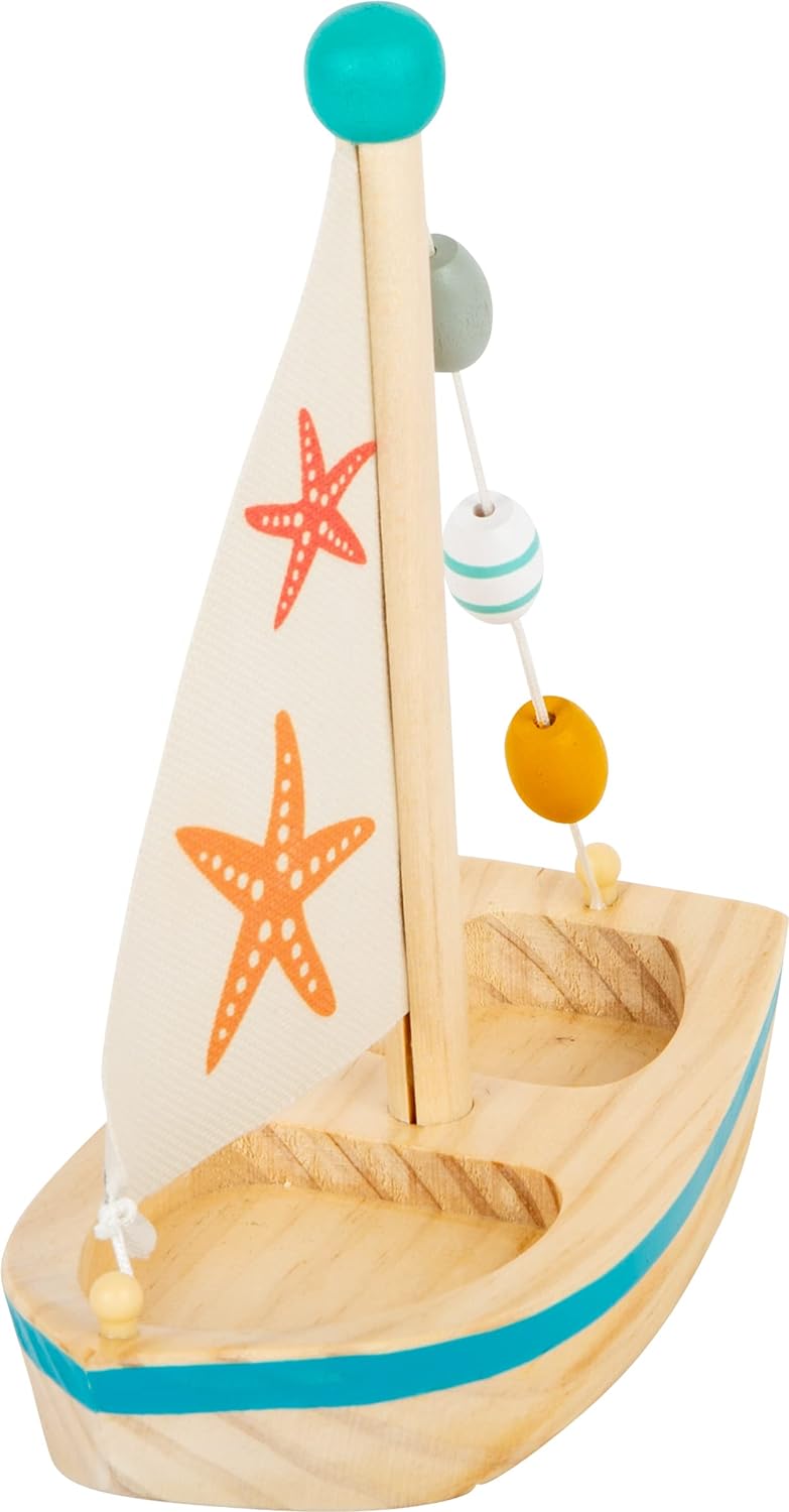 Small Foot 11658 Wooden Starfish Sailboat, Swimming Toy for Water, for Children Aged 24+ Months, Multicoloured sailboat star