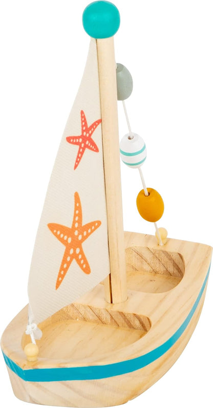 Small Foot 11658 Wooden Starfish Sailboat, Swimming Toy for Water, for Children Aged 24+ Months, Multicoloured sailboat star