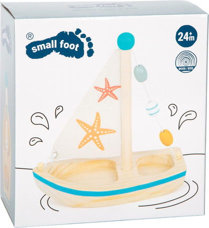 Small Foot 11658 Wooden Starfish Sailboat, Swimming Toy for Water, for Children Aged 24+ Months, Multicoloured sailboat star
