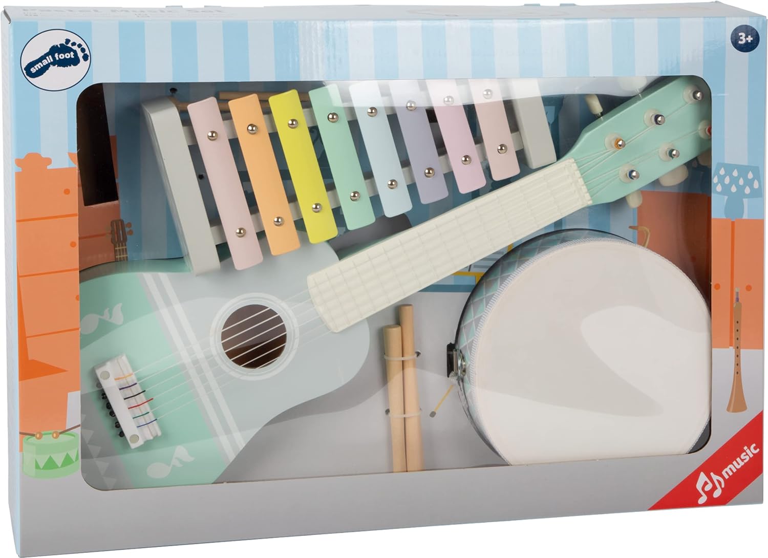 small foot 11685 Music Set Pastell, set of three musical instruments with sheet music, for ages 3+ years Pastel set