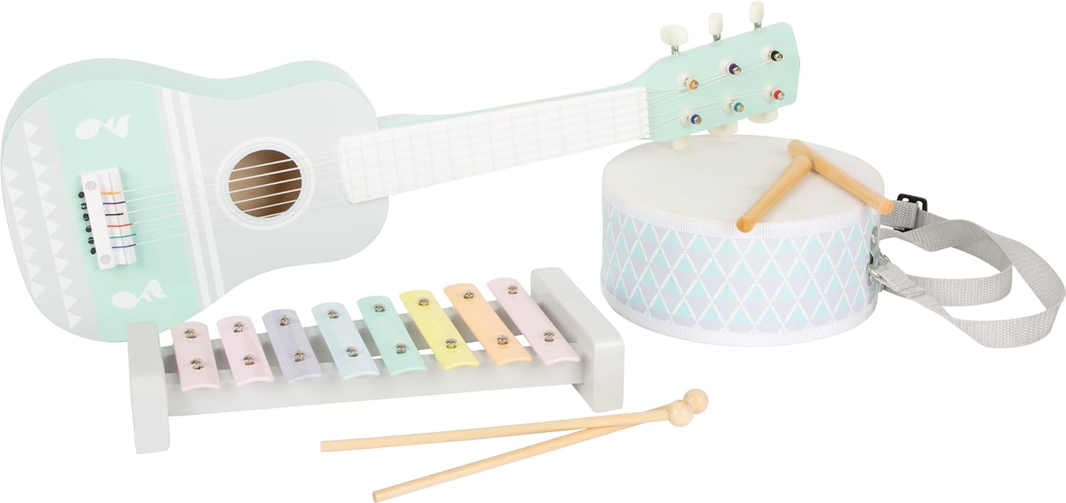 small foot 11685 Music Set Pastell, set of three musical instruments with sheet music, for ages 3+ years Pastel set
