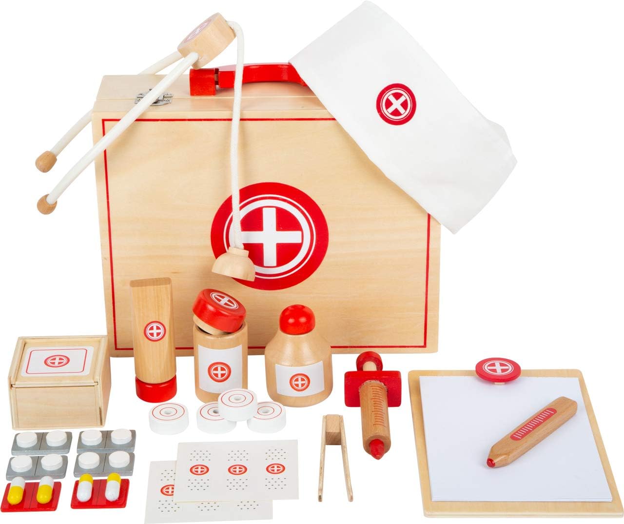 Small Foot Case Natural Wood Doctor's Set with Many Accessories Role Play from 3 Years 11695 Toys, Brown