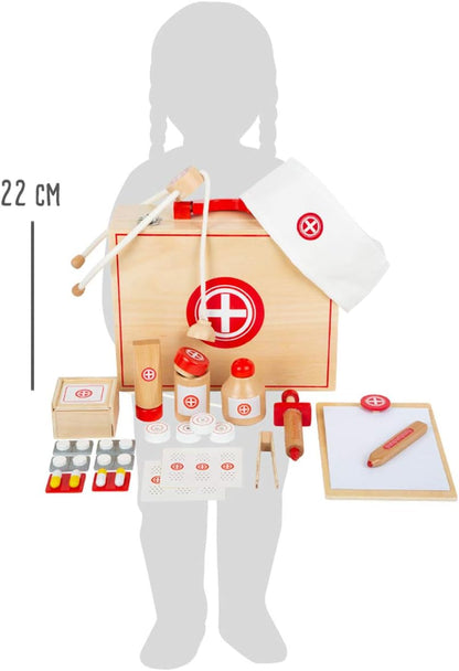 Small Foot Case Natural Wood Doctor's Set with Many Accessories Role Play from 3 Years 11695 Toys, Brown