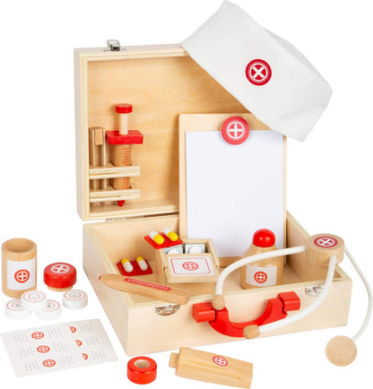 Small Foot Case Natural Wood Doctor's Set with Many Accessories Role Play from 3 Years 11695 Toys, Brown