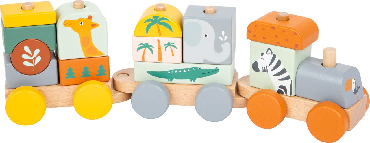 Small Foot Safari 11698 Wooden Train and Stacking Game in Pastel Colours from 12 Months Toys