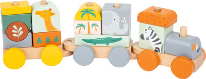 Small Foot Safari 11698 Wooden Train and Stacking Game in Pastel Colours from 12 Months Toys