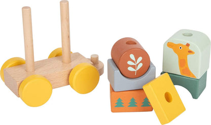 Small Foot Safari 11698 Wooden Train and Stacking Game in Pastel Colours from 12 Months Toys