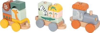 Small Foot Safari 11698 Wooden Train and Stacking Game in Pastel Colours from 12 Months Toys