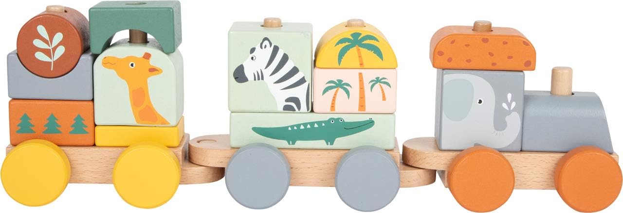 Small Foot Safari 11698 Wooden Train and Stacking Game in Pastel Colours from 12 Months Toys
