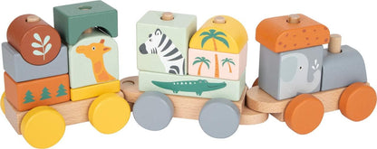 Small Foot Safari 11698 Wooden Train and Stacking Game in Pastel Colours from 12 Months Toys