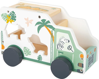 Small Foot Wooden Plug Safari Car Motor Skills Toy Made of Wood with Figures from 18 Months Item No. 11700, Multicoloured