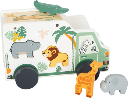 Small Foot Wooden Plug Safari Car Motor Skills Toy Made of Wood with Figures from 18 Months Item No. 11700, Multicoloured