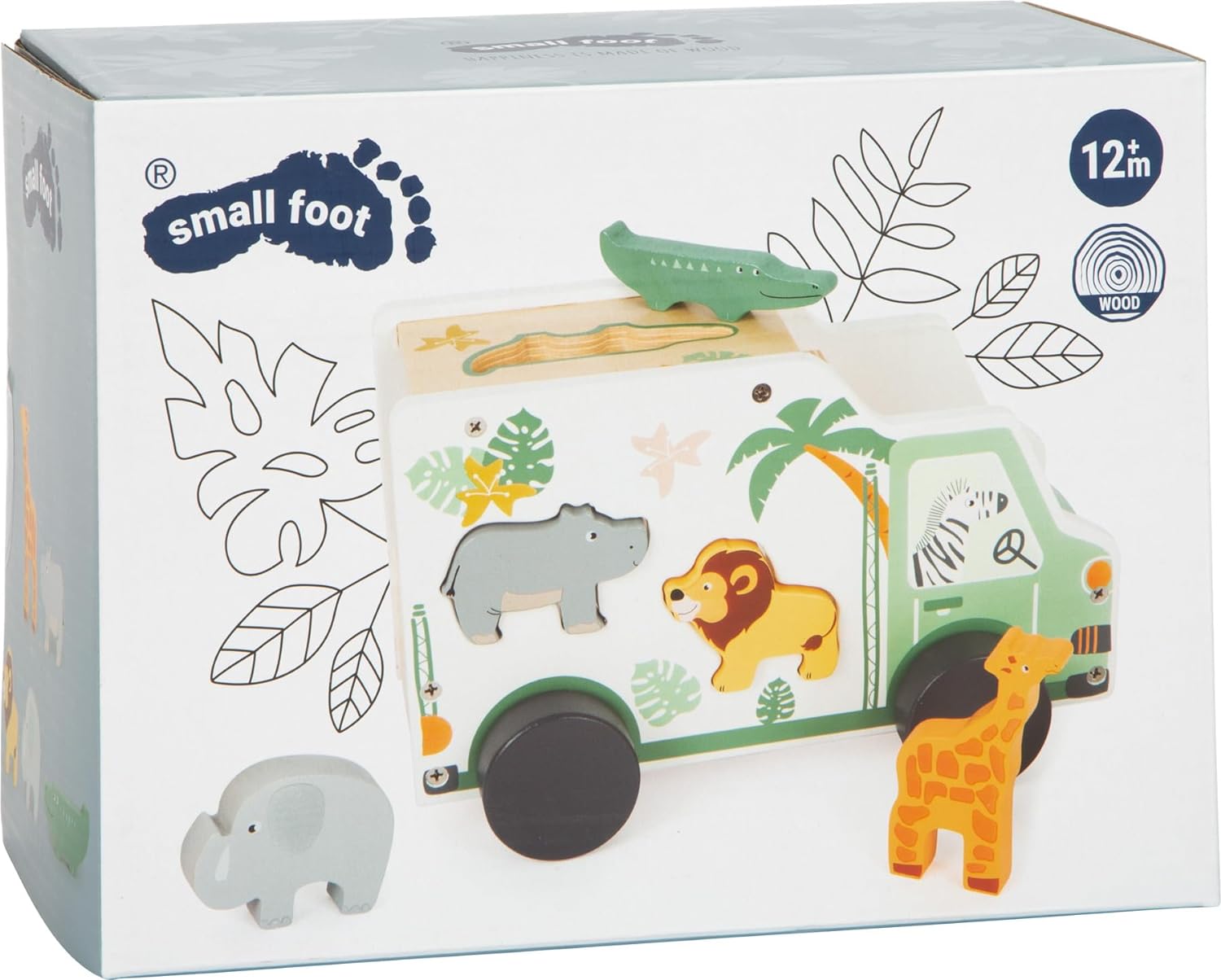 Small Foot Wooden Plug Safari Car Motor Skills Toy Made of Wood with Figures from 18 Months Item No. 11700, Multicoloured