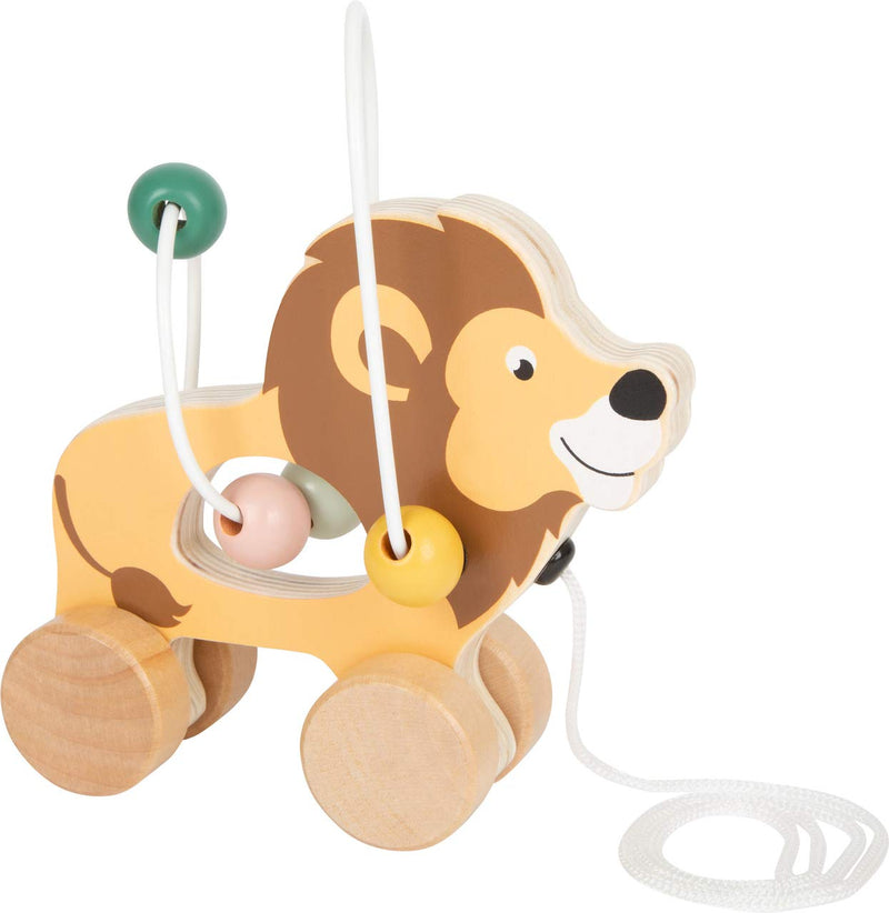 Small Foot 11705 Lion with Motor Skills Bow Safari, Pull-Along and Sliding Toy Made of Wood, from 12 Months