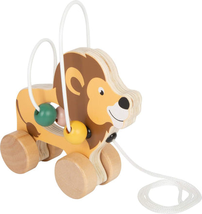 Small Foot 11705 Lion with Motor Skills Bow Safari, Pull-Along and Sliding Toy Made of Wood, from 12 Months