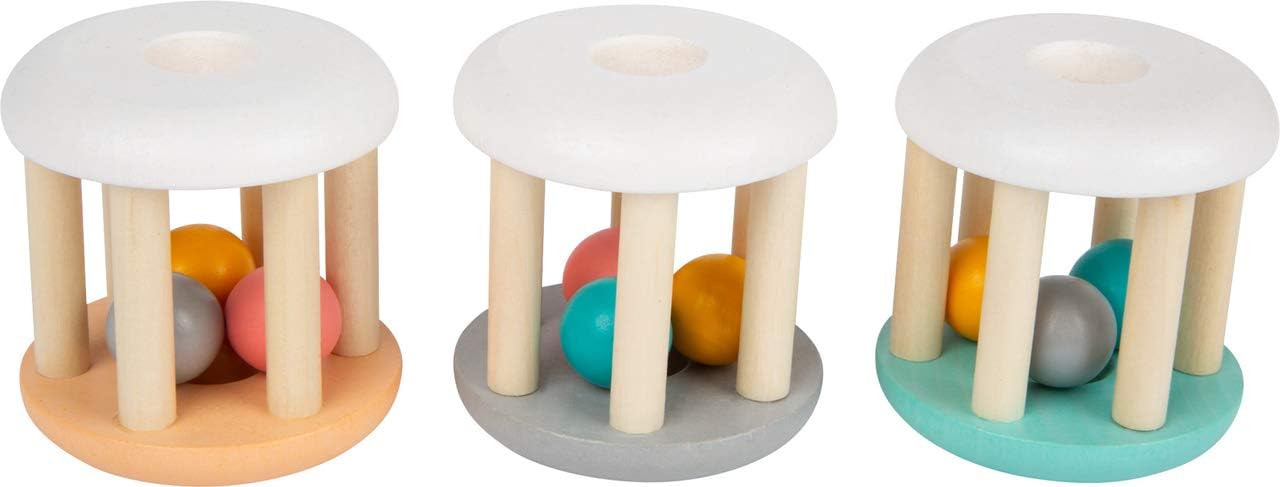Small Foot Pastel Wooden Rattle Set of 3 for Babies, Ideal Motor Skills Toy for Travel, 11712 Baby rattle pastel