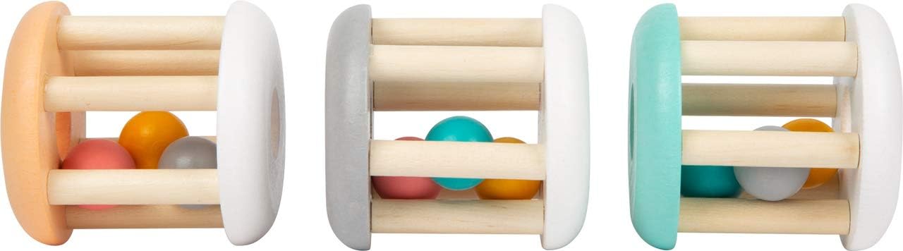 Small Foot Pastel Wooden Rattle Set of 3 for Babies, Ideal Motor Skills Toy for Travel, 11712 Baby rattle pastel