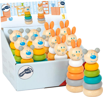 Small Foot 11714 Stacking Tower Display, Set of 12, Insert Game in Trendy Pastel Colours & Animal Motifs, Ages 12+ mths. Toys