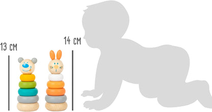 Small Foot 11714 Stacking Tower Display, Set of 12, Insert Game in Trendy Pastel Colours & Animal Motifs, Ages 12+ mths. Toys