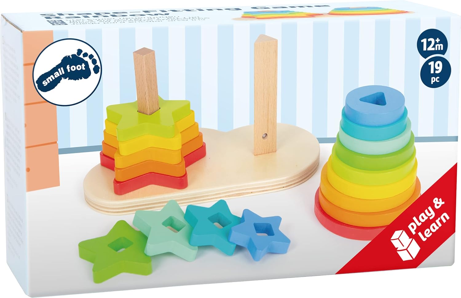 small foot Steckspiel Regenbogen, Förderung der Feinmotorik durch Stapeln, Stecken und Sortieren, ab 12 Monaten, 11720