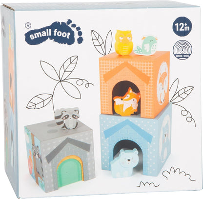 Small Foot Pastel Cardboard Cube with Wooden Animal Figures, Stacking Tower for Toddlers from 12 Months, 11721 Toys