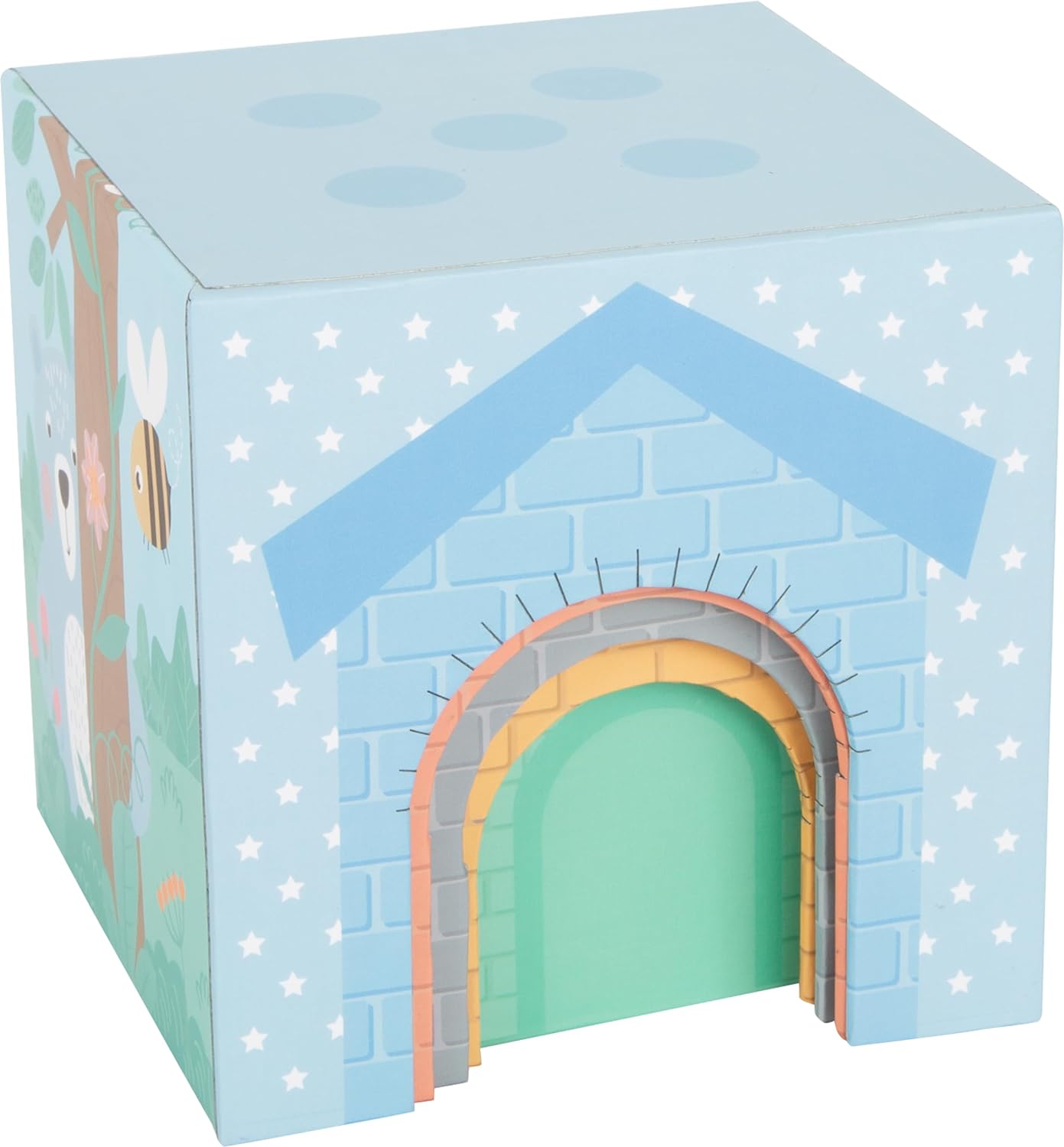Small Foot Pastel Cardboard Cube with Wooden Animal Figures, Stacking Tower for Toddlers from 12 Months, 11721 Toys