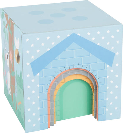 Small Foot Pastel Cardboard Cube with Wooden Animal Figures, Stacking Tower for Toddlers from 12 Months, 11721 Toys