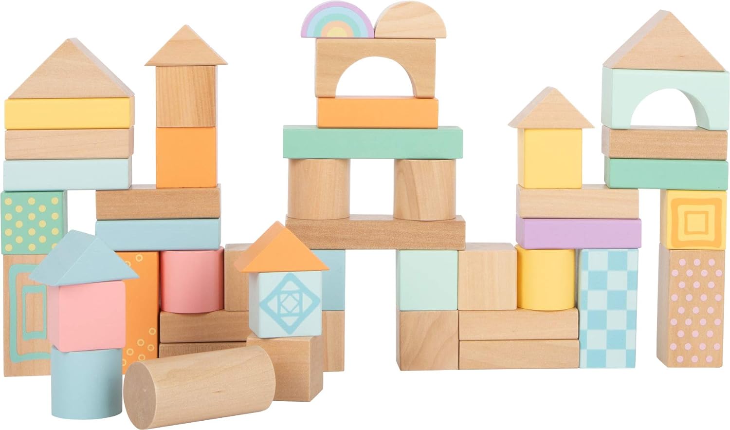 Small Foot Pastel Wooden Building Blocks, 50-Piece Set to Promote Creativity, from 12 Months, 11722 Toys