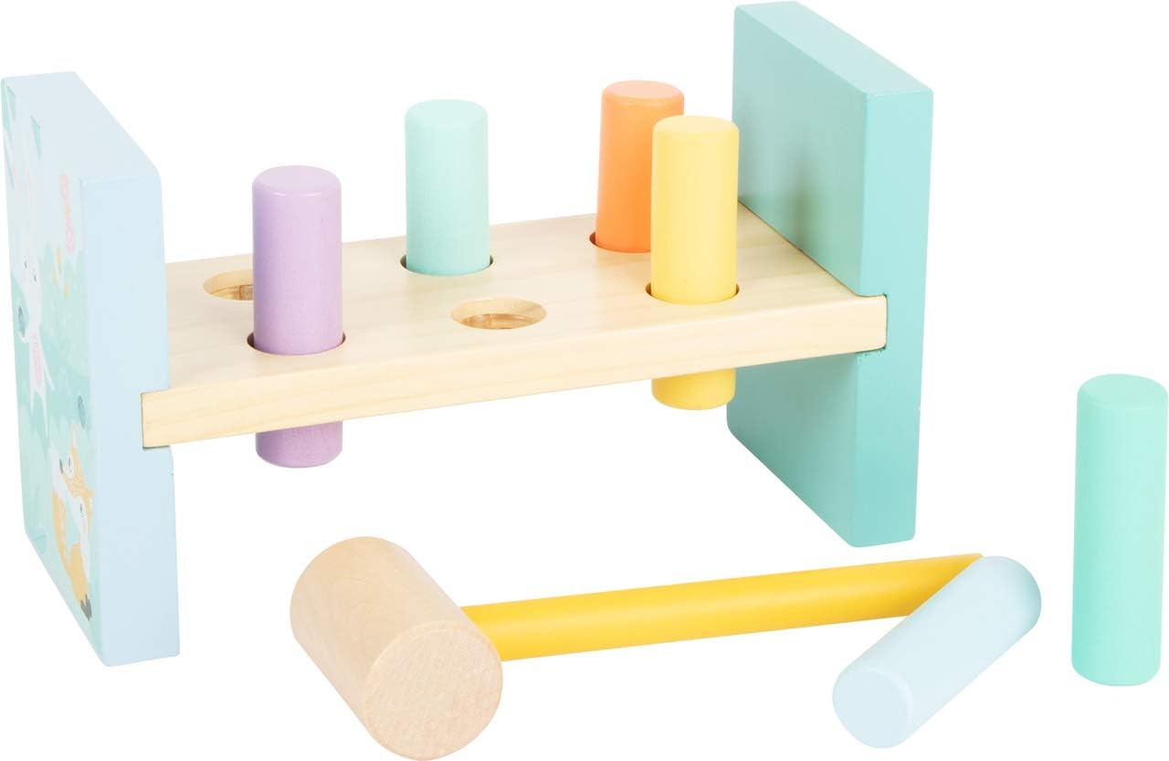 Small Foot 11723 Wooden Knocking Bench in Trendy Pastel Colours to Promote Fine Motor Skills from 18 Months Toys, Multicolored