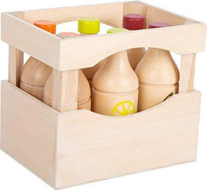 Small Foot 11739 "Fresh Wooden Crate, 6 Bottles of 3 Varieties, Accessories for Merchant Shop, from 3 Years Toys