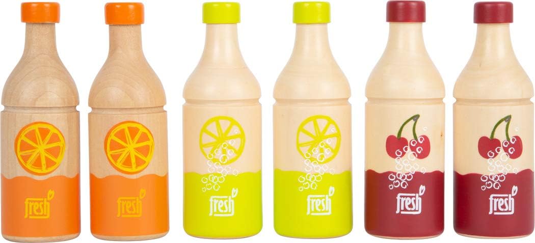 Small Foot 11739 "Fresh Wooden Crate, 6 Bottles of 3 Varieties, Accessories for Merchant Shop, from 3 Years Toys
