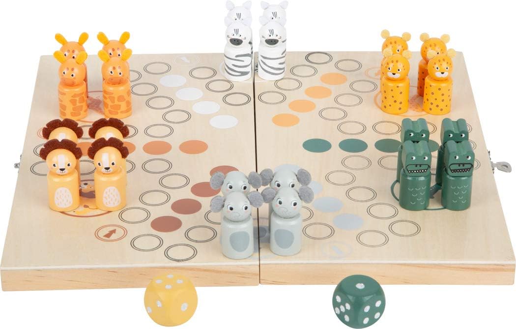 small foot 11765 Ludo "Safari", for six players, with steppe animals, foldable game board, for ages 4+ years