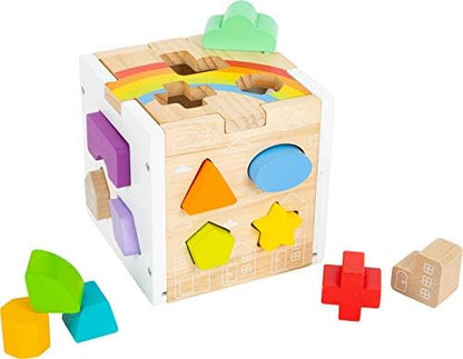 Small Foot Small Foot-11777 Cubo para Encajar, Arcoíris, 13 Elementos de Madera de Formas Diferentes, a Partir de 12 Meses. Estrellas Toys, 6 x 6 x 6 (11777
