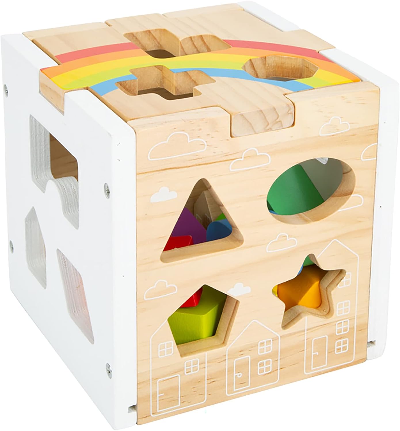 Small Foot Small Foot-11777 Cubo para Encajar, Arcoíris, 13 Elementos de Madera de Formas Diferentes, a Partir de 12 Meses. Estrellas Toys, 6 x 6 x 6 (11777