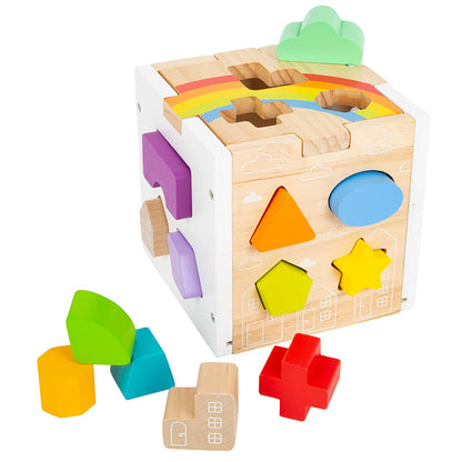 Small Foot Small Foot-11777 Cubo para Encajar, Arcoíris, 13 Elementos de Madera de Formas Diferentes, a Partir de 12 Meses. Estrellas Toys, 6 x 6 x 6 (11777
